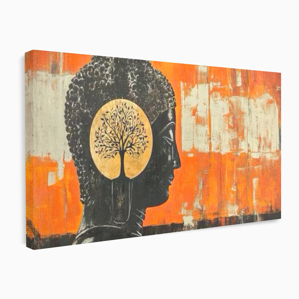 Tablou canvas cu tablou canvas cu profilul lui buddha, fara rama, pe sasiu de lemn